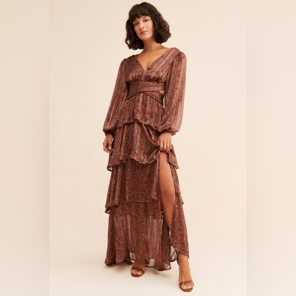 Astr Anora Floral Tiered Maxi Dress with Long Sleeves